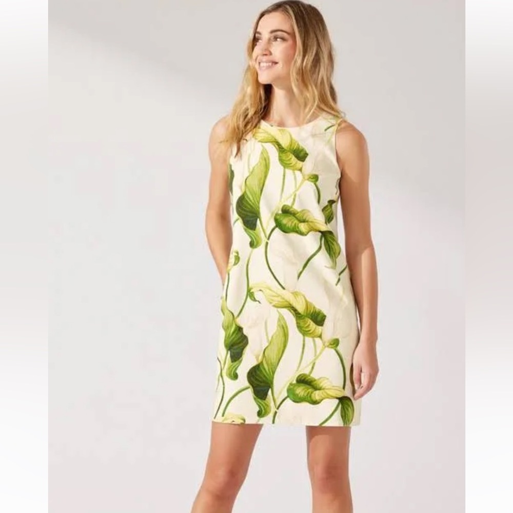 Tommy Bahama Cream Mini Dress with Green Leaf Print